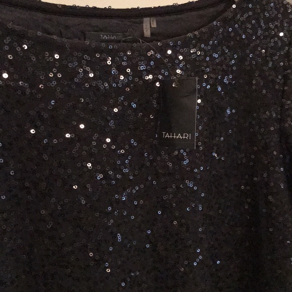 NWT TAHARI BLACK SEQUIN DRESSY DRESS.SIZE SMALL.SO COMFORTABLE. HAS NICE STRETCH - Picture 3 of 9